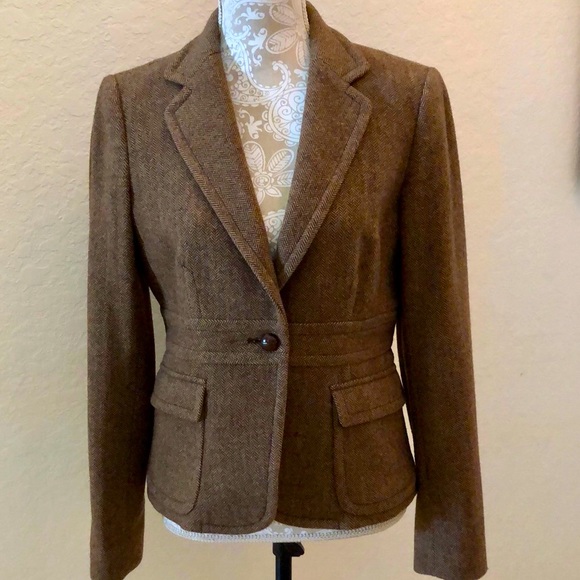 J Crew wool blend herringbone brown blazer